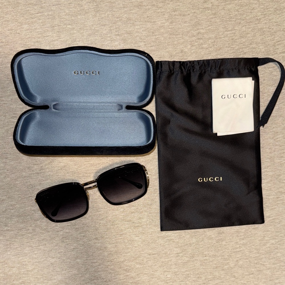 Gucci Black Sunglasses with Gold Accents - Picture 2 of 9